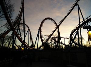 Rollercoaster at sunset shadow