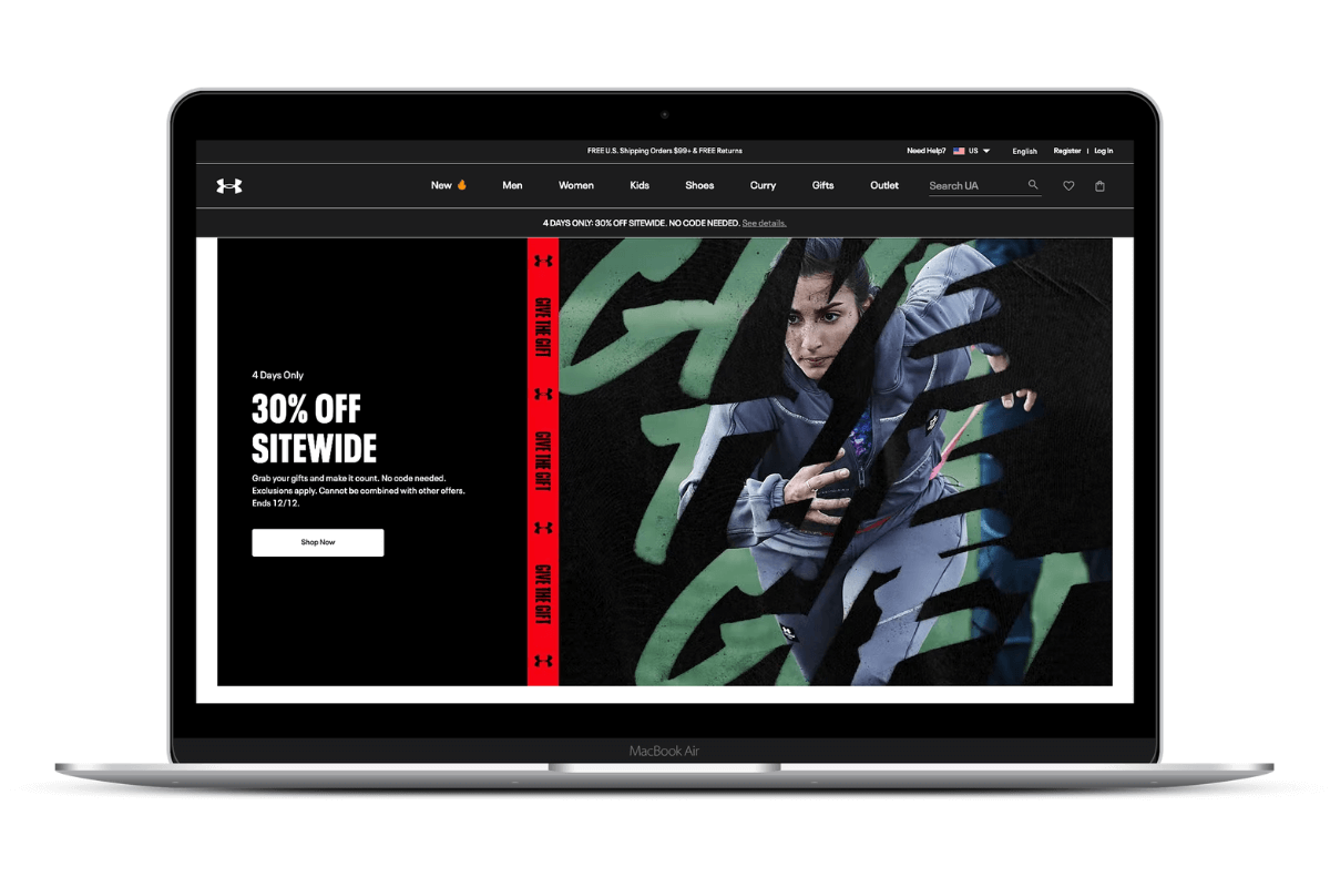 Screenshot mockup storefront Under Armor